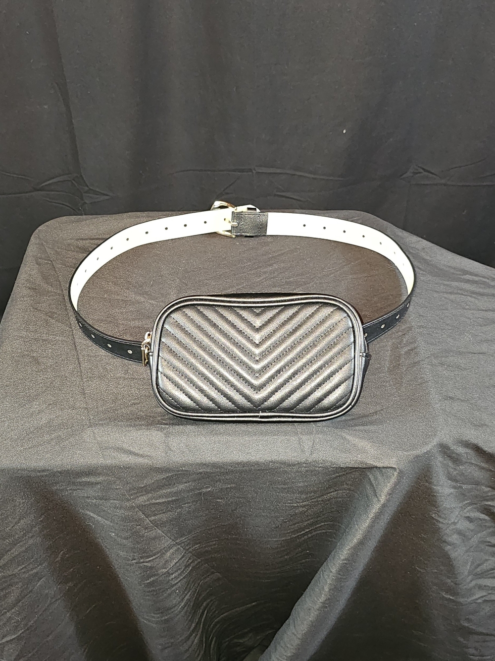 Quilted Chevron Belt Bag - Black